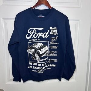 Ford Sweatshirt Men's Small Blue Built Ford Tough Bronco Mustang Cars Trucks